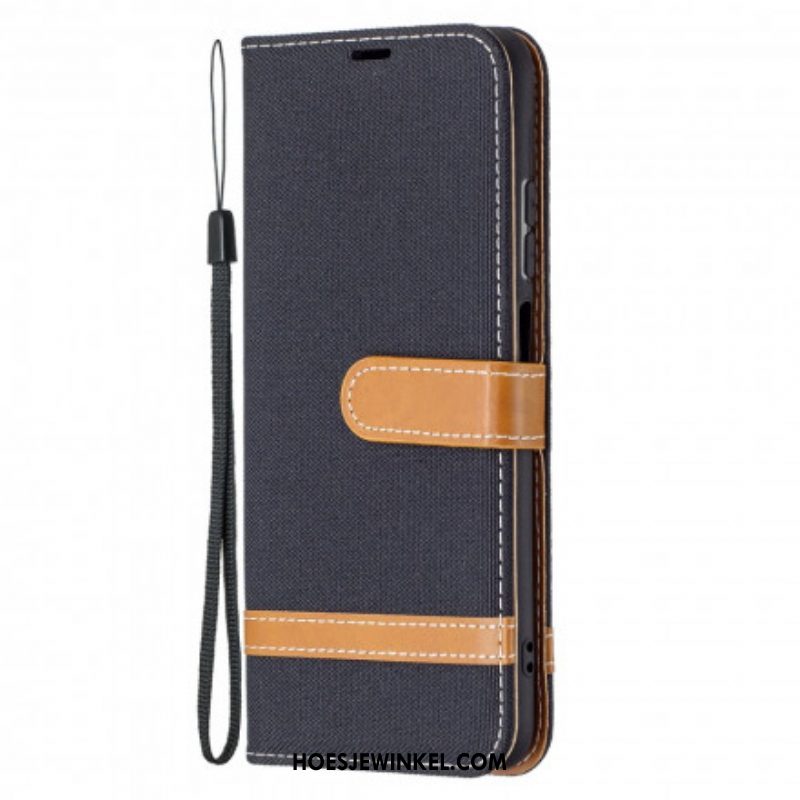 Folio-hoesje voor Xiaomi Redmi Note 10 / 10S Met Ketting Band Van Stof En Leereffect