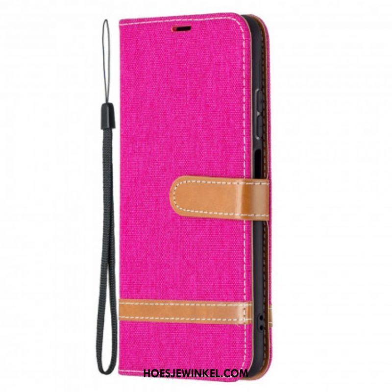 Folio-hoesje voor Xiaomi Redmi Note 10 / 10S Met Ketting Band Van Stof En Leereffect