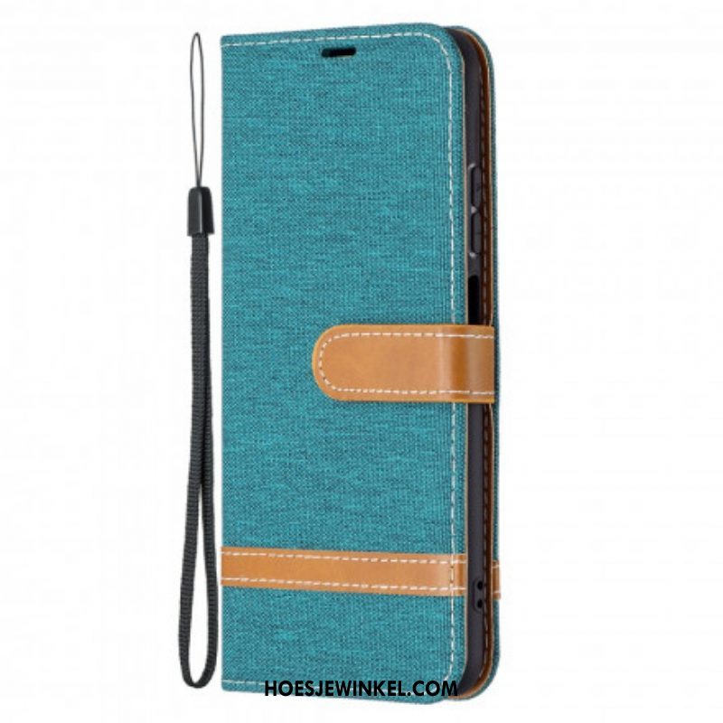 Folio-hoesje voor Xiaomi Redmi Note 10 / 10S Met Ketting Band Van Stof En Leereffect