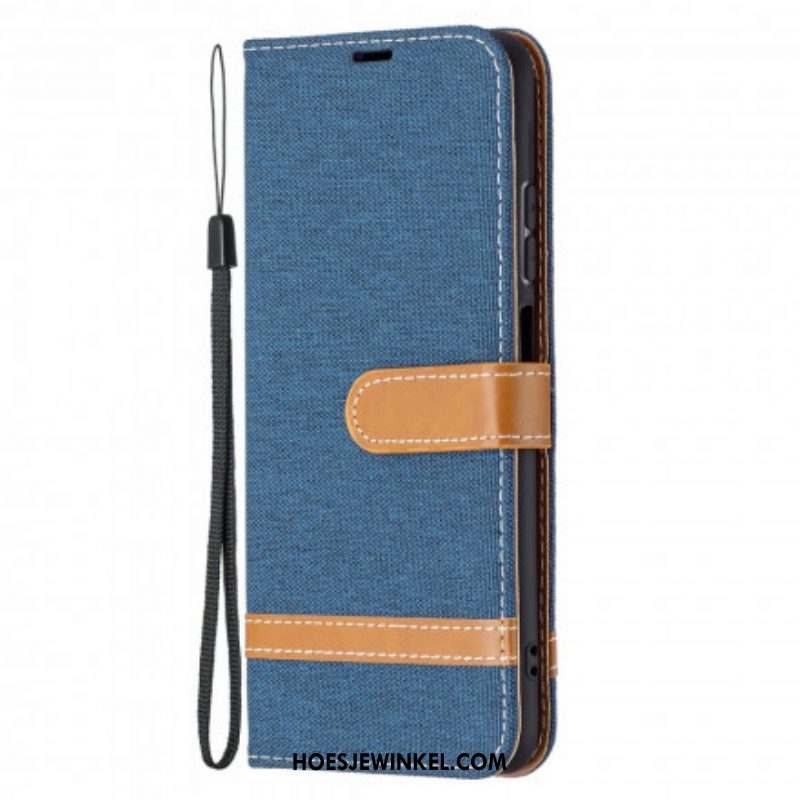 Folio-hoesje voor Xiaomi Redmi Note 10 / 10S Met Ketting Band Van Stof En Leereffect