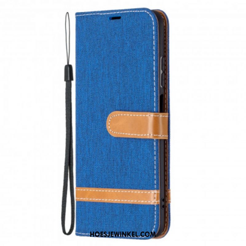 Folio-hoesje voor Xiaomi Redmi Note 10 / 10S Met Ketting Band Van Stof En Leereffect