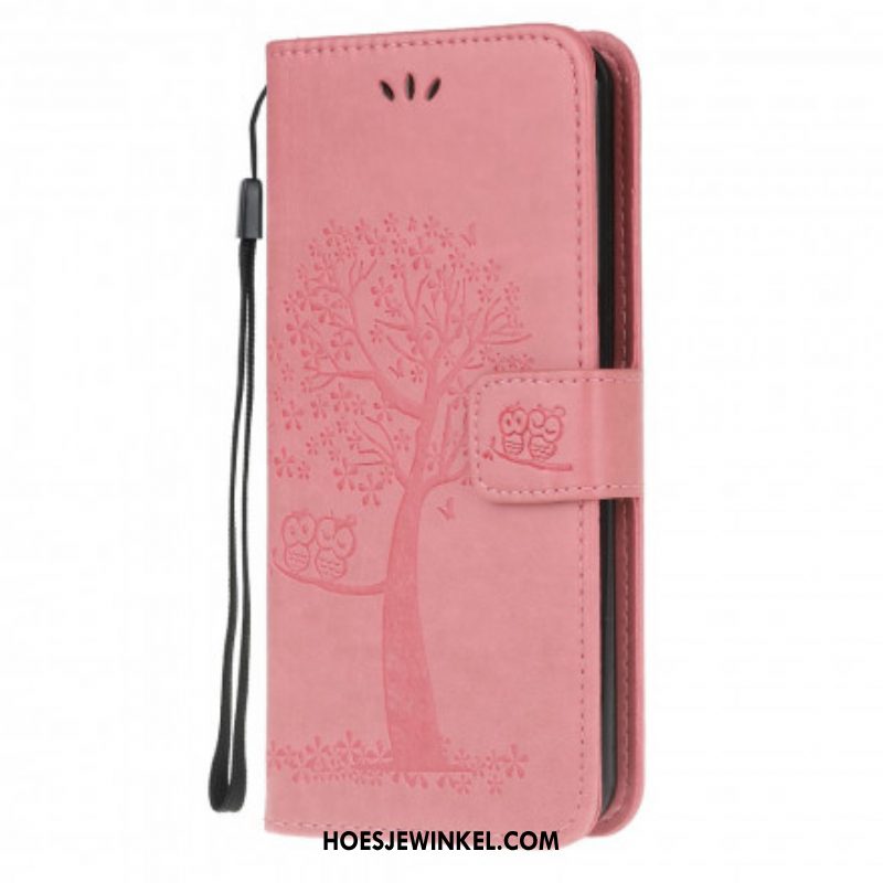 Folio-hoesje voor Xiaomi Redmi Note 10 / 10S Met Ketting String Boom En Uilen