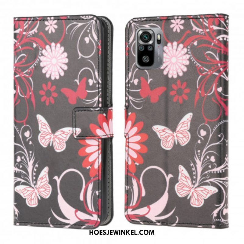 Folio-hoesje voor Xiaomi Redmi Note 10 / 10S Vlinders En Bloemen