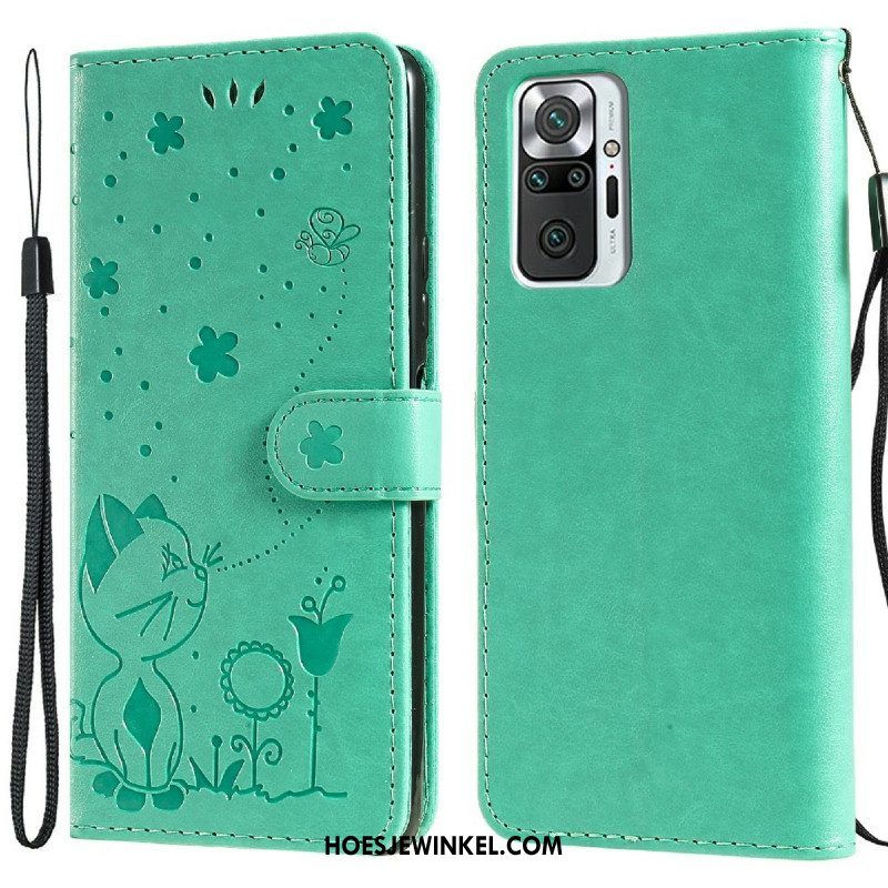 Folio-hoesje voor Xiaomi Redmi Note 10 Pro Met Ketting Kat En Bij Met Lanyard