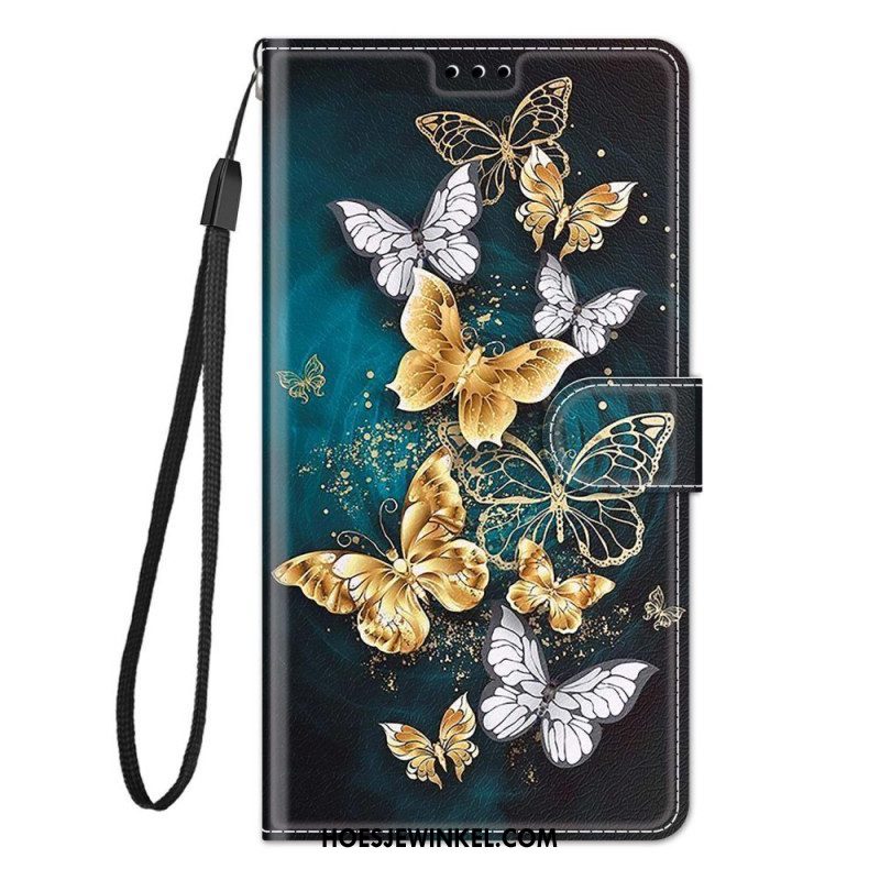 Folio-hoesje voor Xiaomi Redmi Note 10 Pro Met Ketting Riem Vlinders Waaier