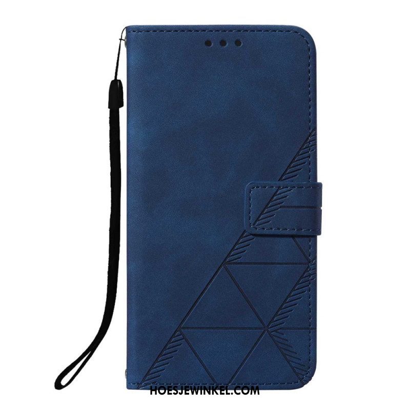 Folio-hoesje voor Xiaomi Redmi Note 10 Pro Met Ketting Strappy Geometrische Lederen Stijl