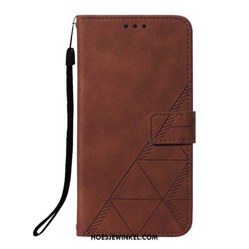 Folio-hoesje voor Xiaomi Redmi Note 10 Pro Met Ketting Strappy Geometrische Lederen Stijl