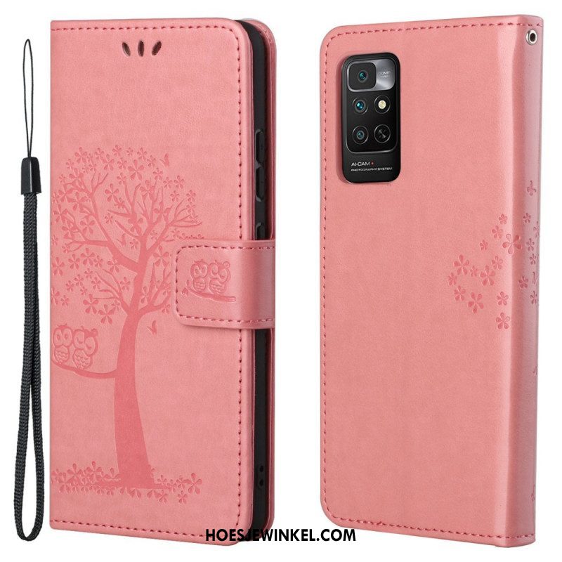 Folio-hoesje voor Xiaomi Redmi Note 11 / 11S Met Ketting String Boom En Uilen