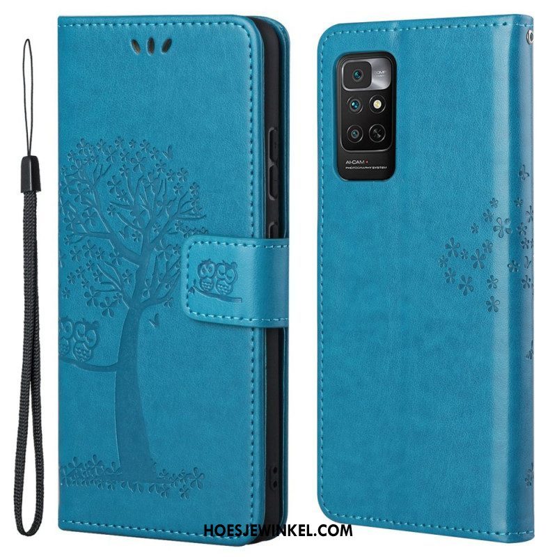 Folio-hoesje voor Xiaomi Redmi Note 11 / 11S Met Ketting String Boom En Uilen