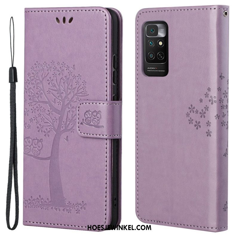 Folio-hoesje voor Xiaomi Redmi Note 11 / 11S Met Ketting String Boom En Uilen