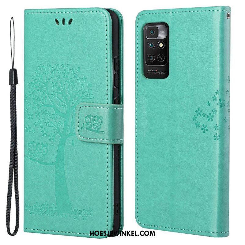 Folio-hoesje voor Xiaomi Redmi Note 11 / 11S Met Ketting String Boom En Uilen