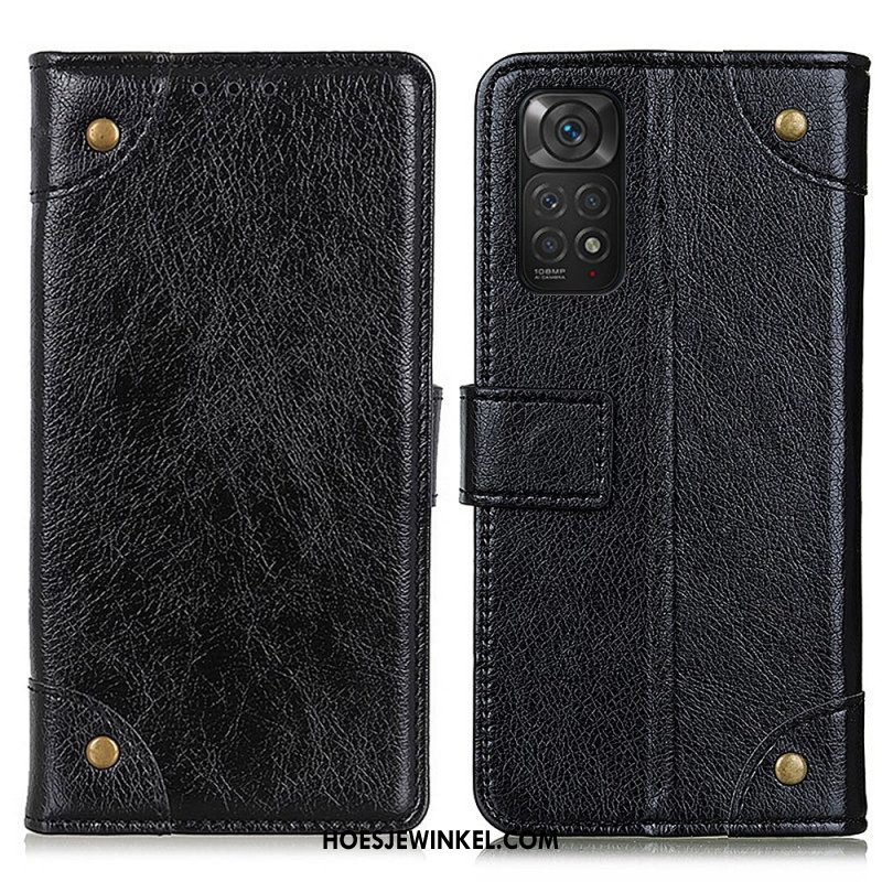 Folio-hoesje voor Xiaomi Redmi Note 11 / 11S Stijl Nappa Lederen Vintage Klinknagels