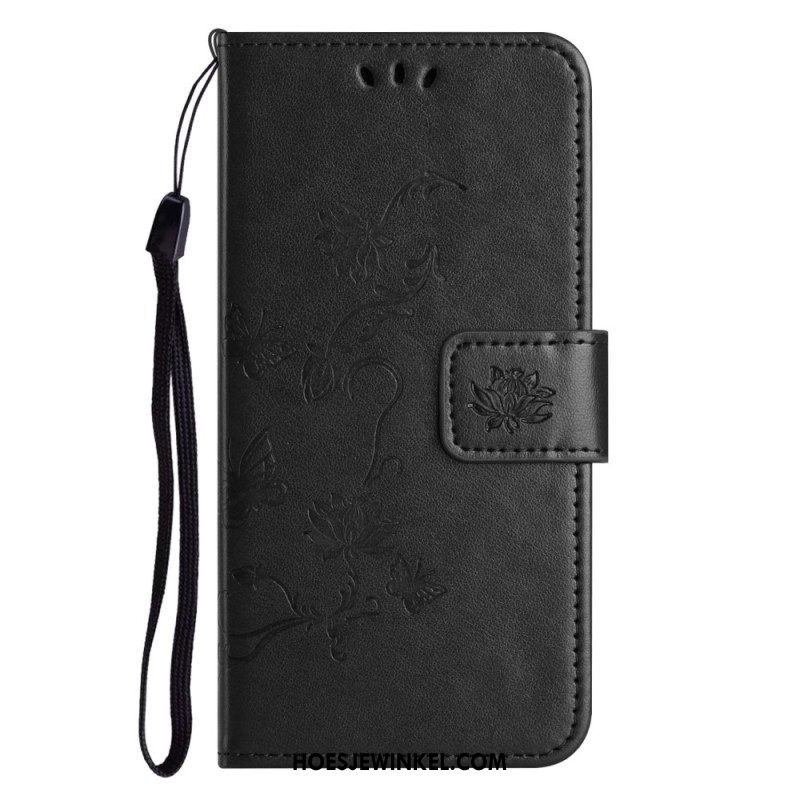 Folio-hoesje voor Xiaomi Redmi Note 12 4G Met Ketting Bloemen En Vlinders Met Riem