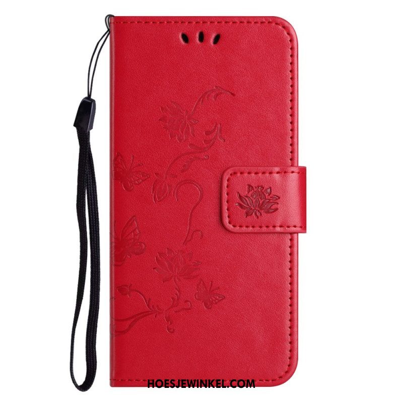 Folio-hoesje voor Xiaomi Redmi Note 12 4G Met Ketting Bloemen En Vlinders Met Riem