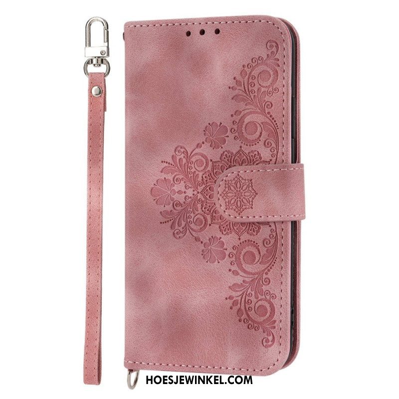 Folio-hoesje voor Xiaomi Redmi Note 12 5G Bloemen Met Riem En Schouderriem