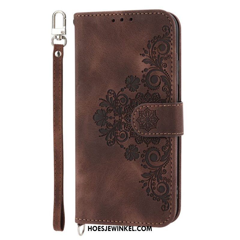 Folio-hoesje voor Xiaomi Redmi Note 12 5G Bloemen Met Riem En Schouderriem