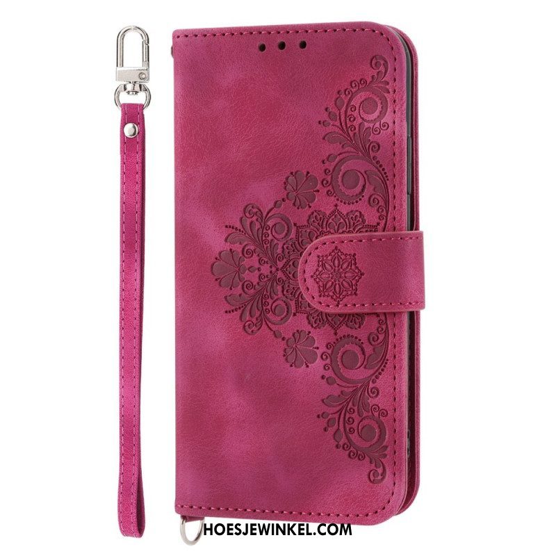 Folio-hoesje voor Xiaomi Redmi Note 12 5G Bloemen Met Riem En Schouderriem