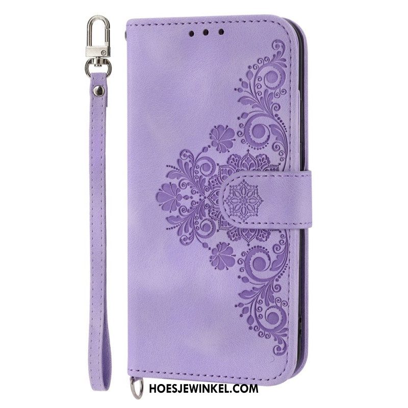 Folio-hoesje voor Xiaomi Redmi Note 12 5G Bloemen Met Riem En Schouderriem