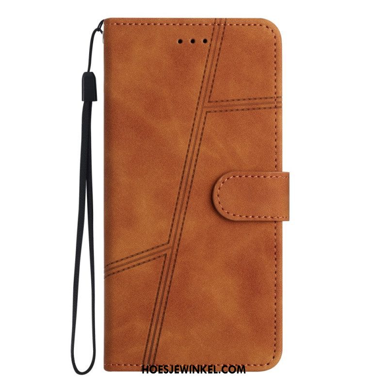 Folio-hoesje voor Xiaomi Redmi Note 12 5G Met Ketting Strappy Geometrische Lederen Stijl