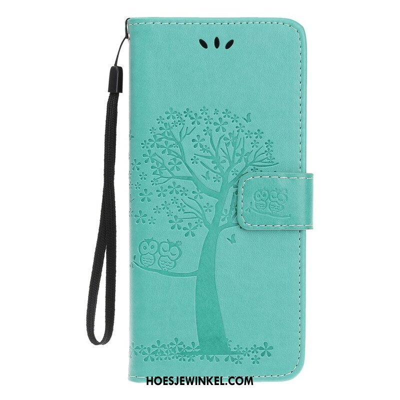 Folio-hoesje voor iPhone 13 Mini Met Ketting String Boom En Uilen