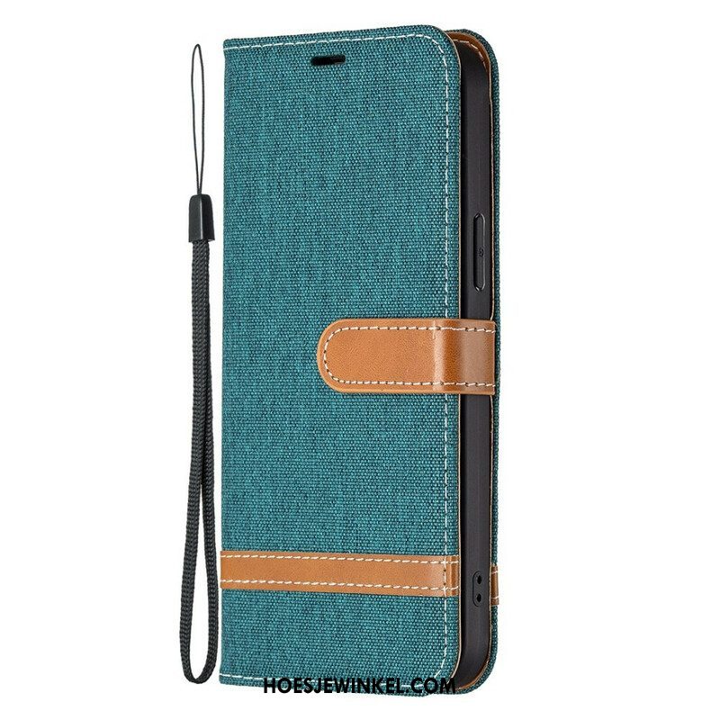 Folio-hoesje voor iPhone 13 Pro Met Ketting Band Van Stof En Leereffect