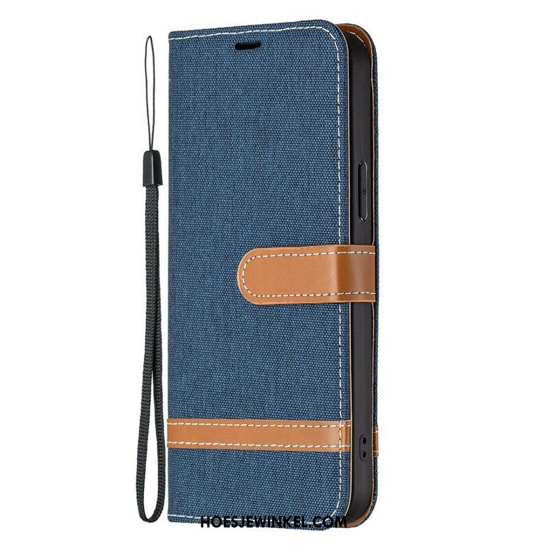 Folio-hoesje voor iPhone 13 Pro Met Ketting Band Van Stof En Leereffect