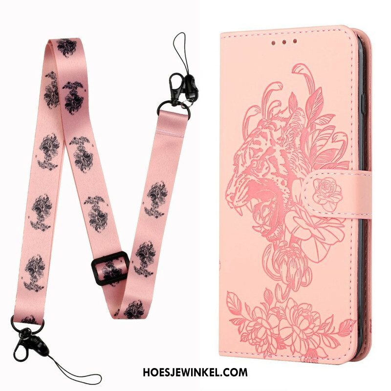 Folio-hoesje voor iPhone 13 Pro Met Ketting Barokke Strappy Tijger