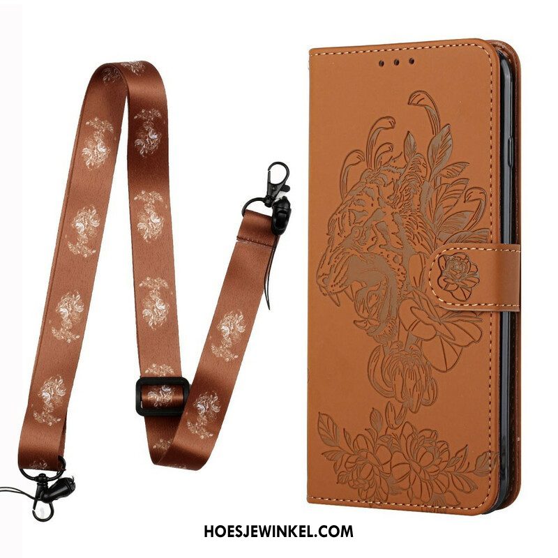 Folio-hoesje voor iPhone 13 Pro Met Ketting Barokke Strappy Tijger