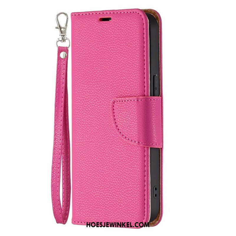 Folio-hoesje voor iPhone 13 Pro Met Ketting Gekleurde Lychee Leren Bandjes Met Leereffect