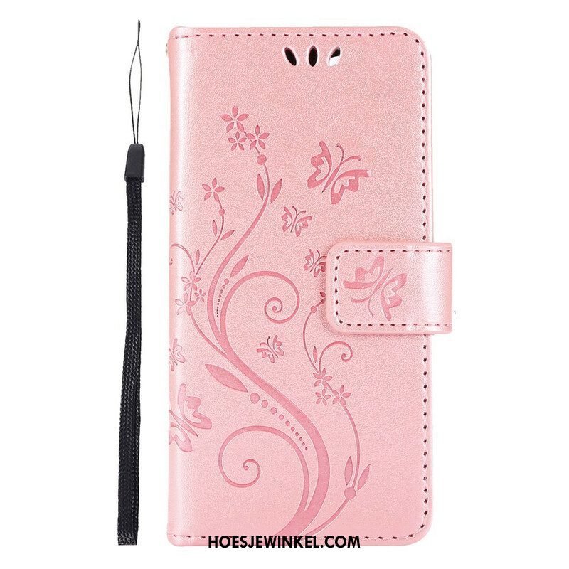 Folio-hoesje voor iPhone 13 Pro Met Ketting Strappy Grafische Bloemen