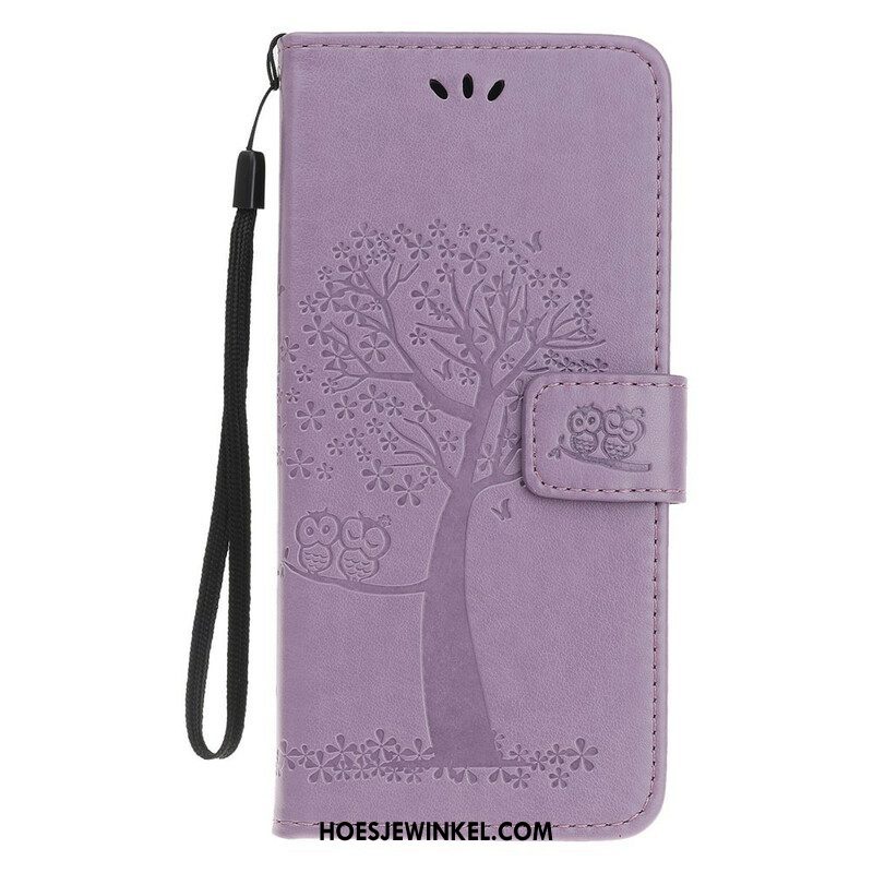 Folio-hoesje voor iPhone 13 Pro Met Ketting String Boom En Uilen