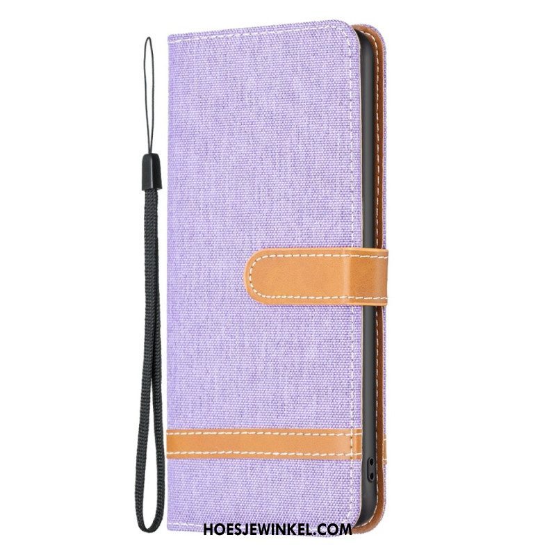 Folio-hoesje voor iPhone 14 Met Ketting Band Van Stof En Leereffect