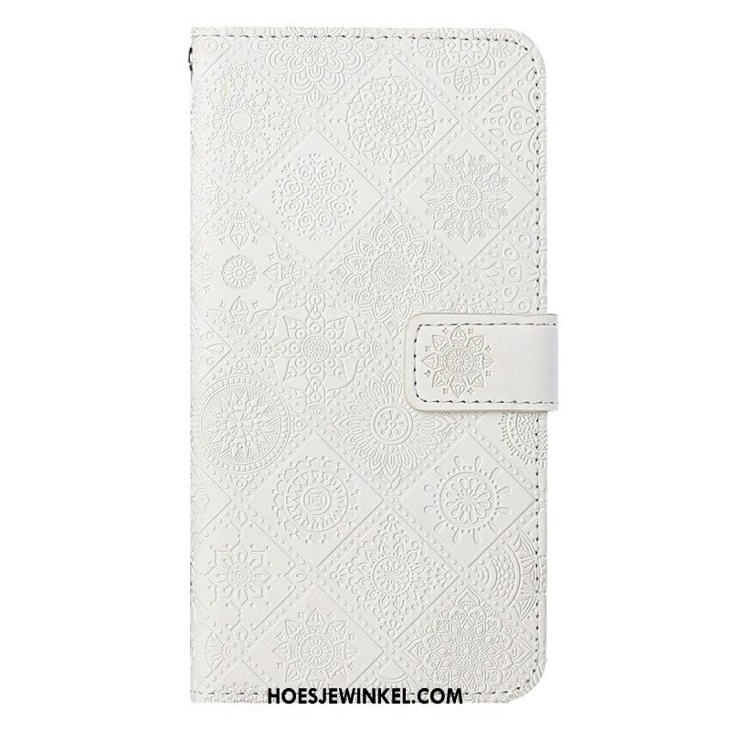 Folio-hoesje voor iPhone 14 Met Ketting Riem Tapijt Patroon