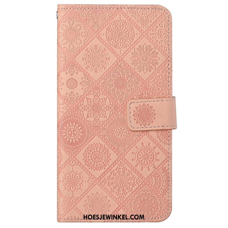 Folio-hoesje voor iPhone 14 Met Ketting Riem Tapijt Patroon