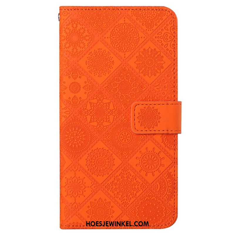 Folio-hoesje voor iPhone 14 Met Ketting Riem Tapijt Patroon