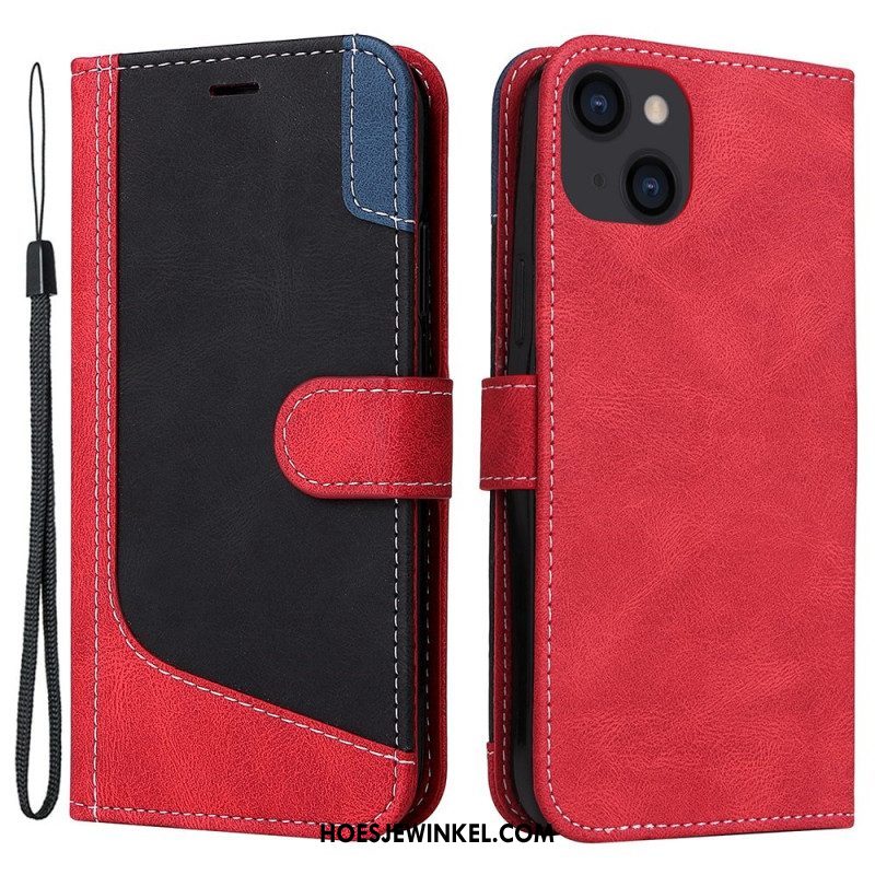 Folio-hoesje voor iPhone 14 Plus Driekleur Met Lanyard