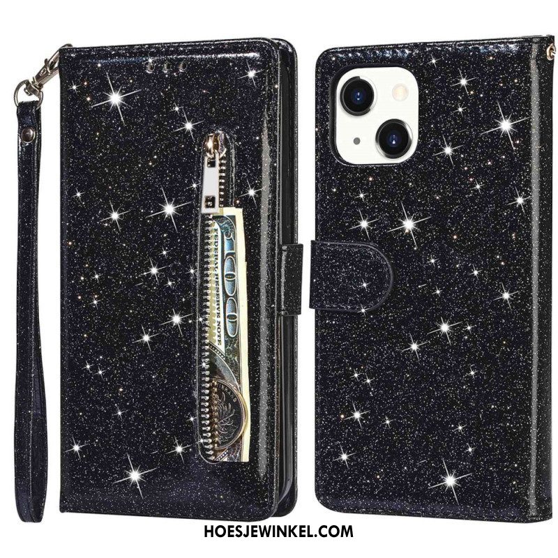 Folio-hoesje voor iPhone 14 Plus Glitter Portemonnee