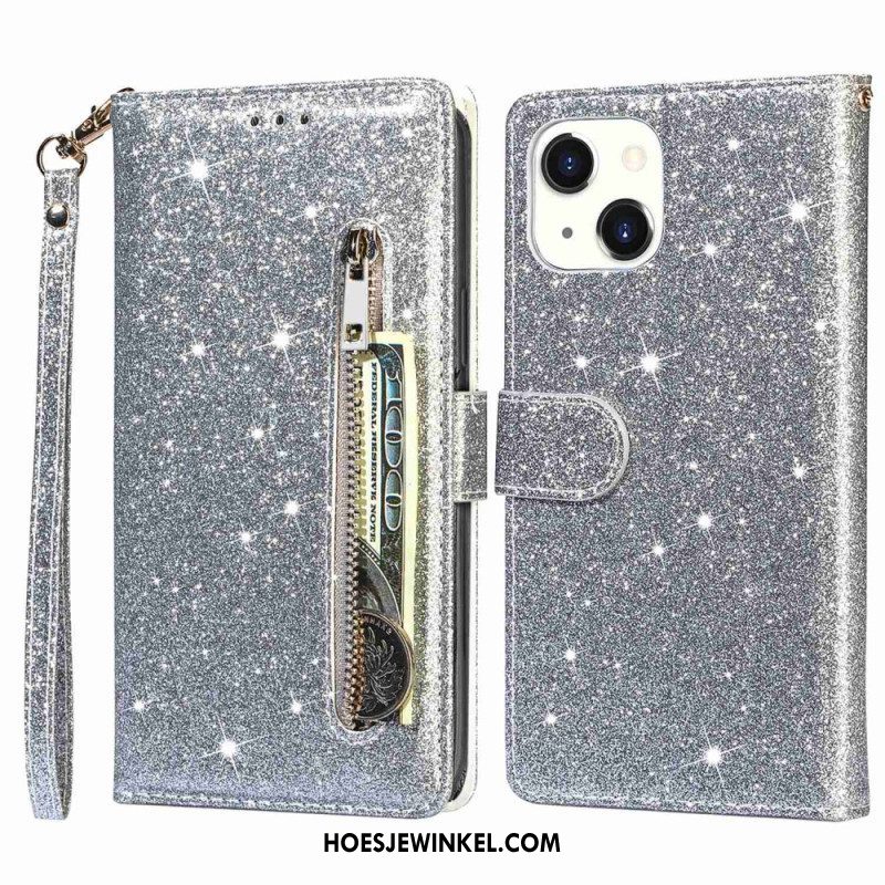 Folio-hoesje voor iPhone 14 Plus Glitter Portemonnee