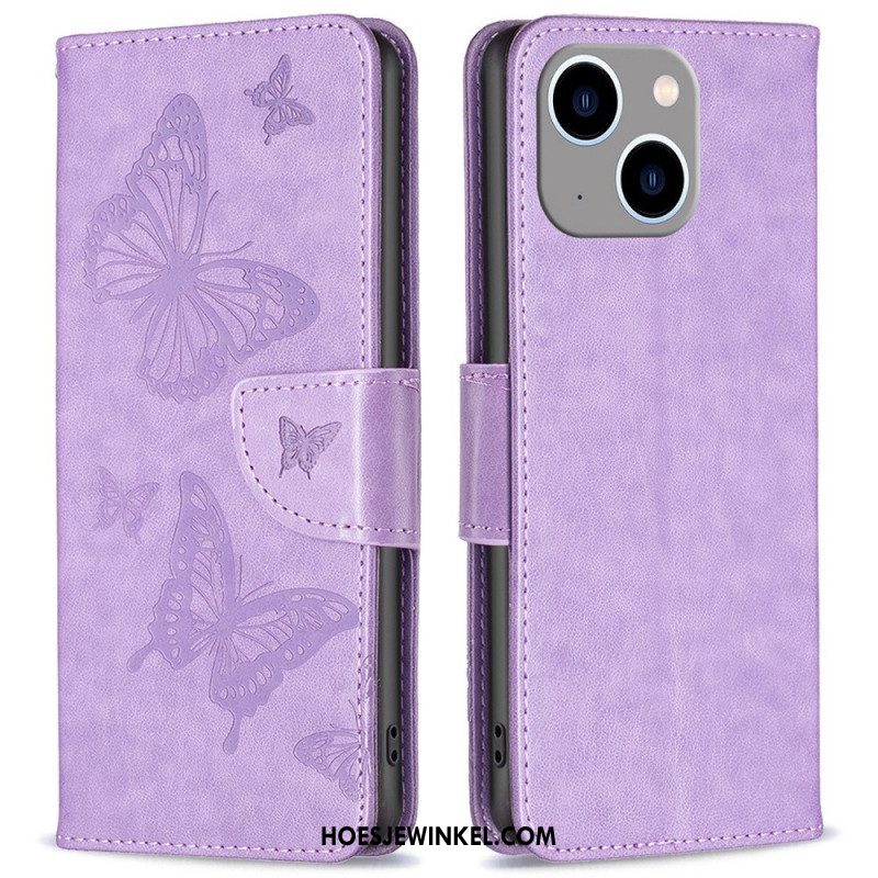 Folio-hoesje voor iPhone 14 Plus Met Ketting Vlinders Bedrukte Strappy