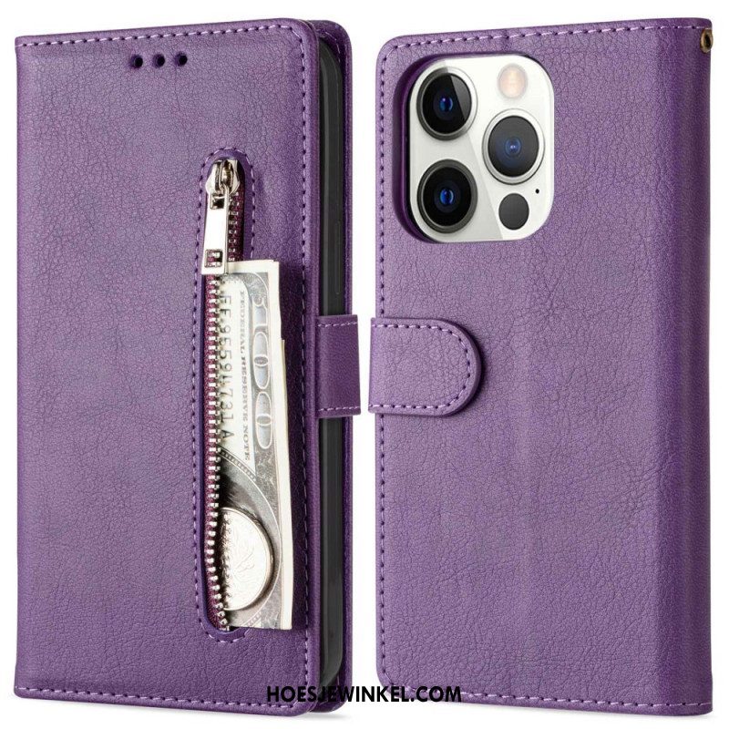 Folio-hoesje voor iPhone 14 Pro Met Ketting Lanyard Portemonnee