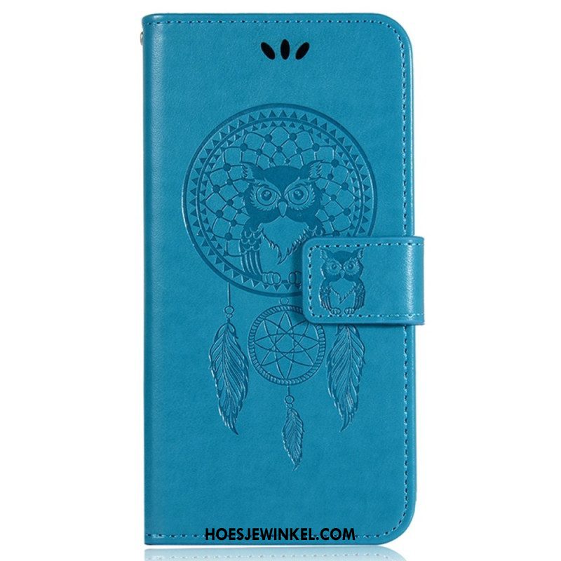 Folio-hoesje voor iPhone 14 Pro Met Ketting Uil Dromenvanger Met Riem