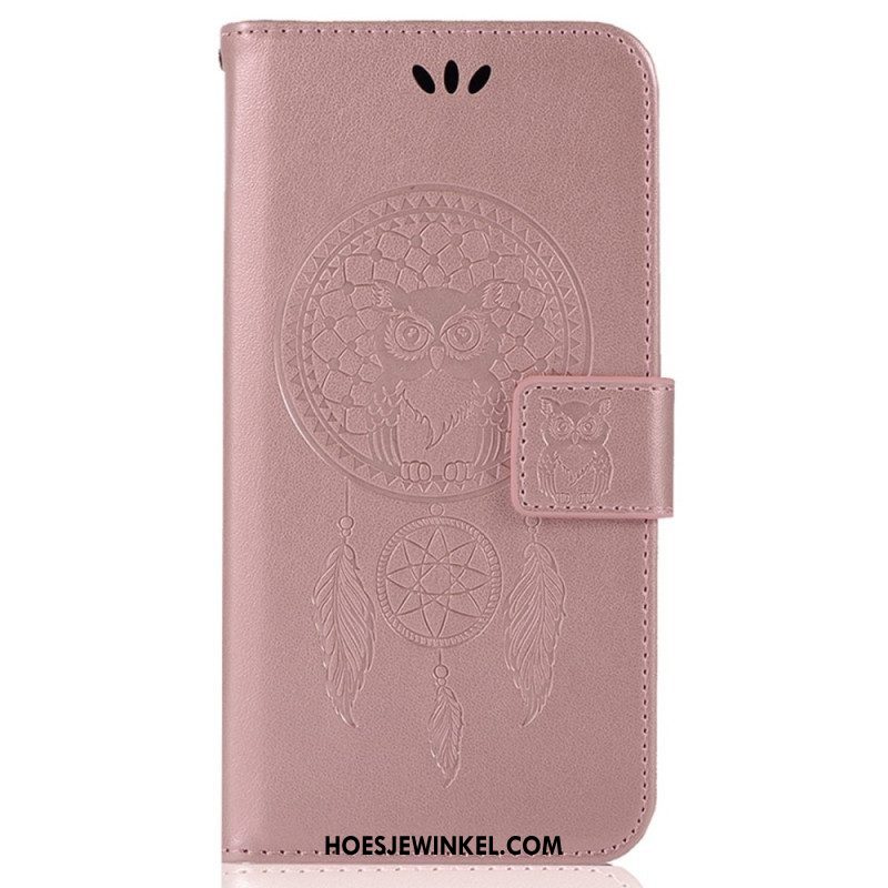 Folio-hoesje voor iPhone 14 Pro Met Ketting Uil Dromenvanger Met Riem