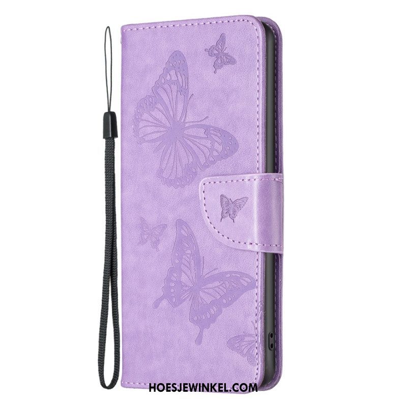 Folio-hoesje voor iPhone 15 Plus Met Ketting Bedrukte Vlinders Met Riempje