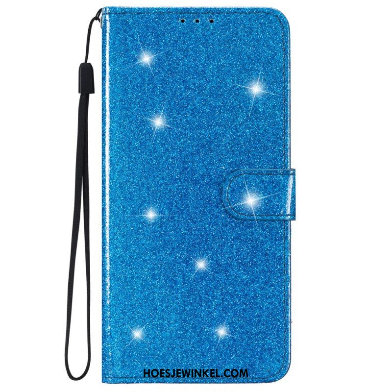 Folio-hoesje voor iPhone 15 Plus Met Ketting Glittereffect Met Riempje