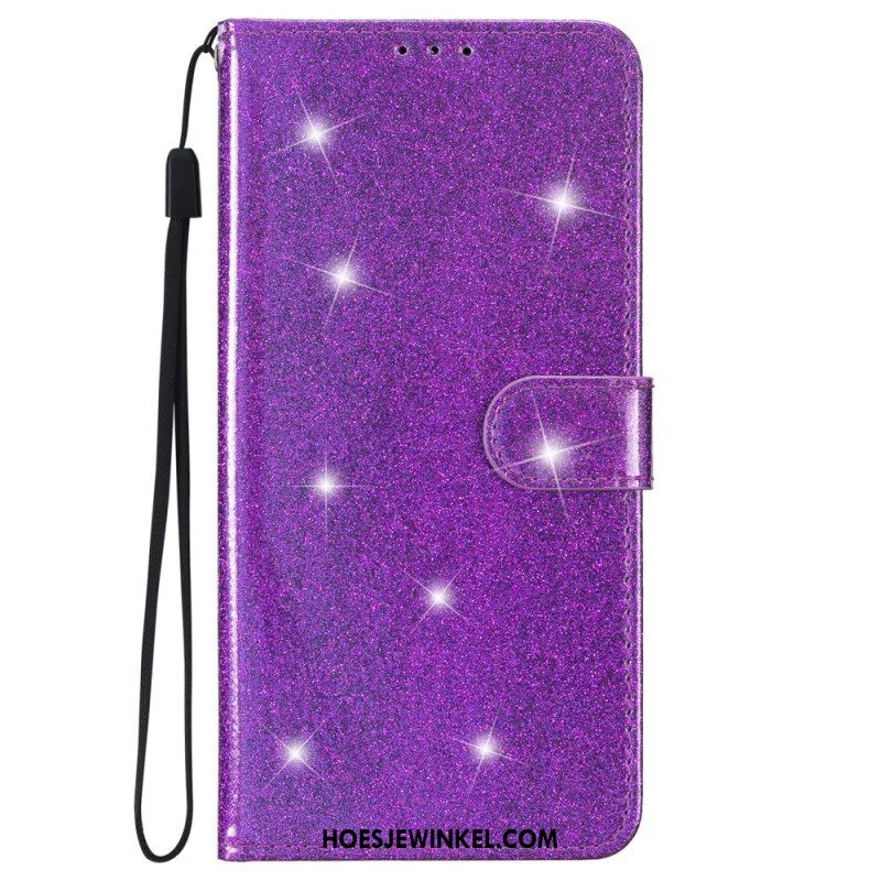 Folio-hoesje voor iPhone 15 Plus Met Ketting Glittereffect Met Riempje