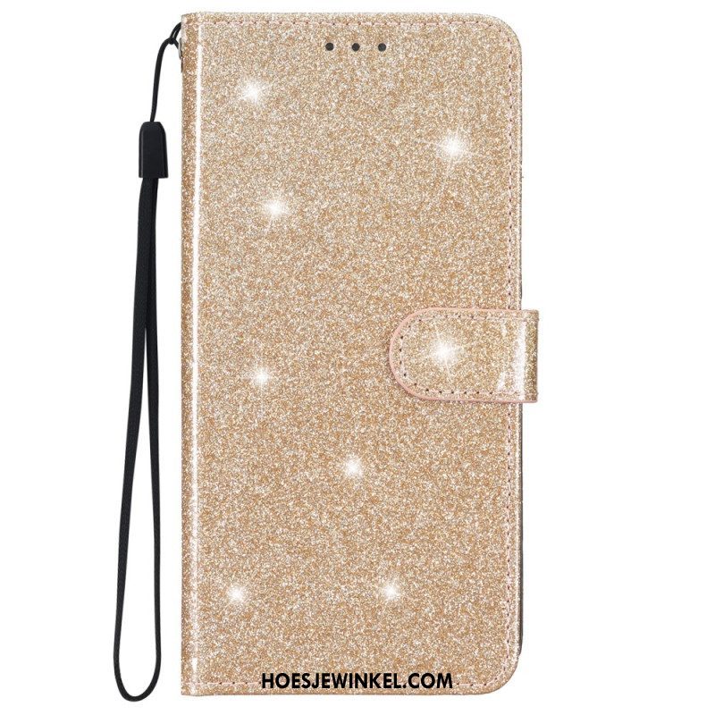 Folio-hoesje voor iPhone 15 Plus Met Ketting Glittereffect Met Riempje