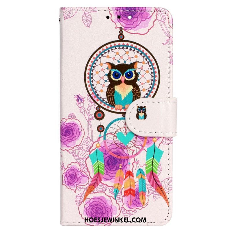 Folio-hoesje voor iPhone 15 Plus Met Ketting Tribal Uil Met Riem