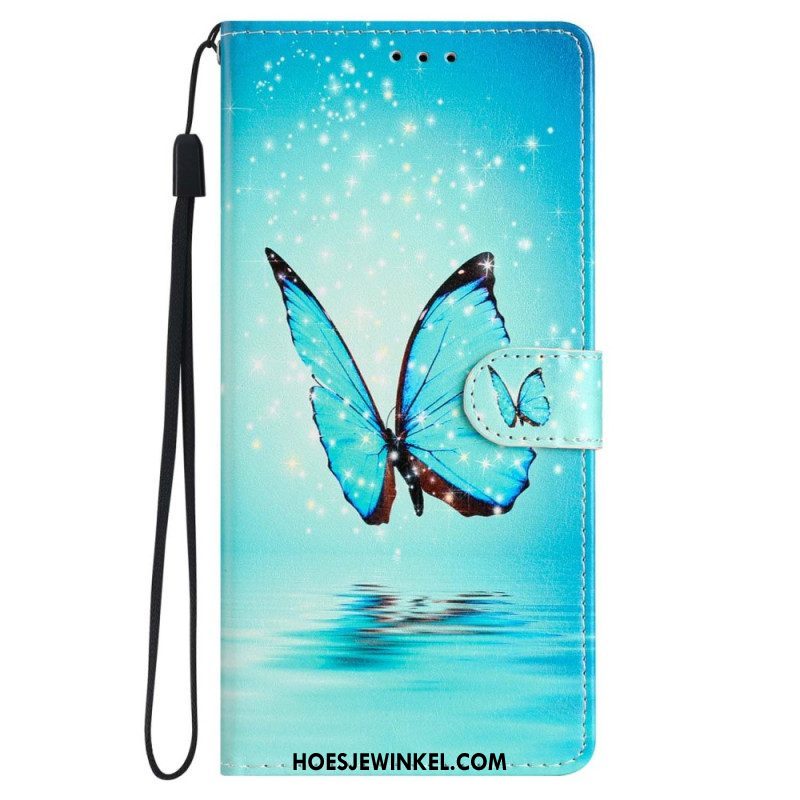 Folio-hoesje voor iPhone 15 Plus Met Ketting Vlinders Tijdens De Vlucht Met Riem