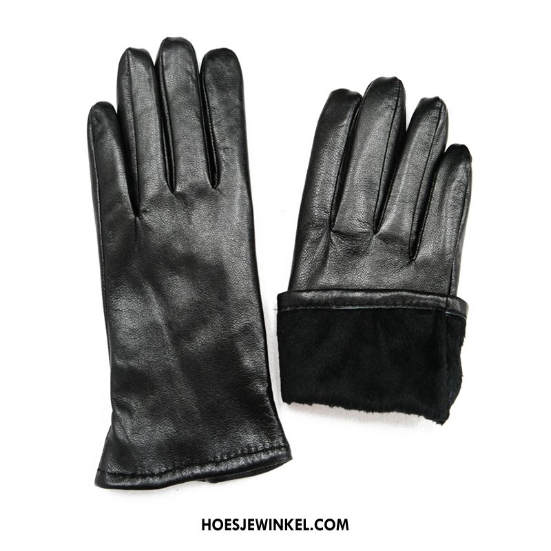 Handschoenen Dames Blijf Warm Lederen Winter, Handschoenen Pluche Schapenleer Schwarz