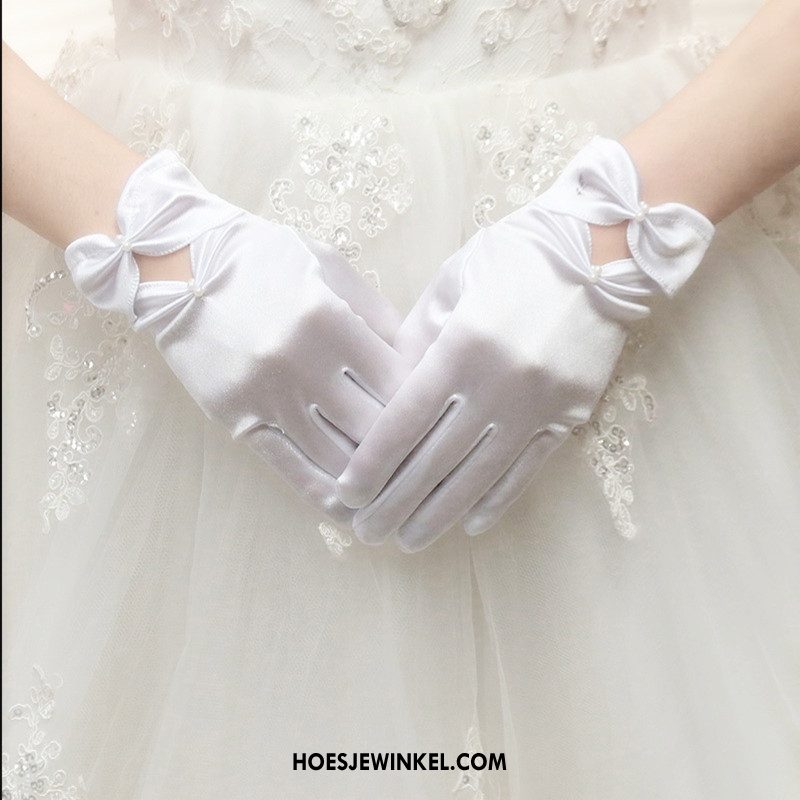 Handschoenen Dames Bruid Satijn Handschoen, Handschoenen Huwelijk Lange Rot Weiß
